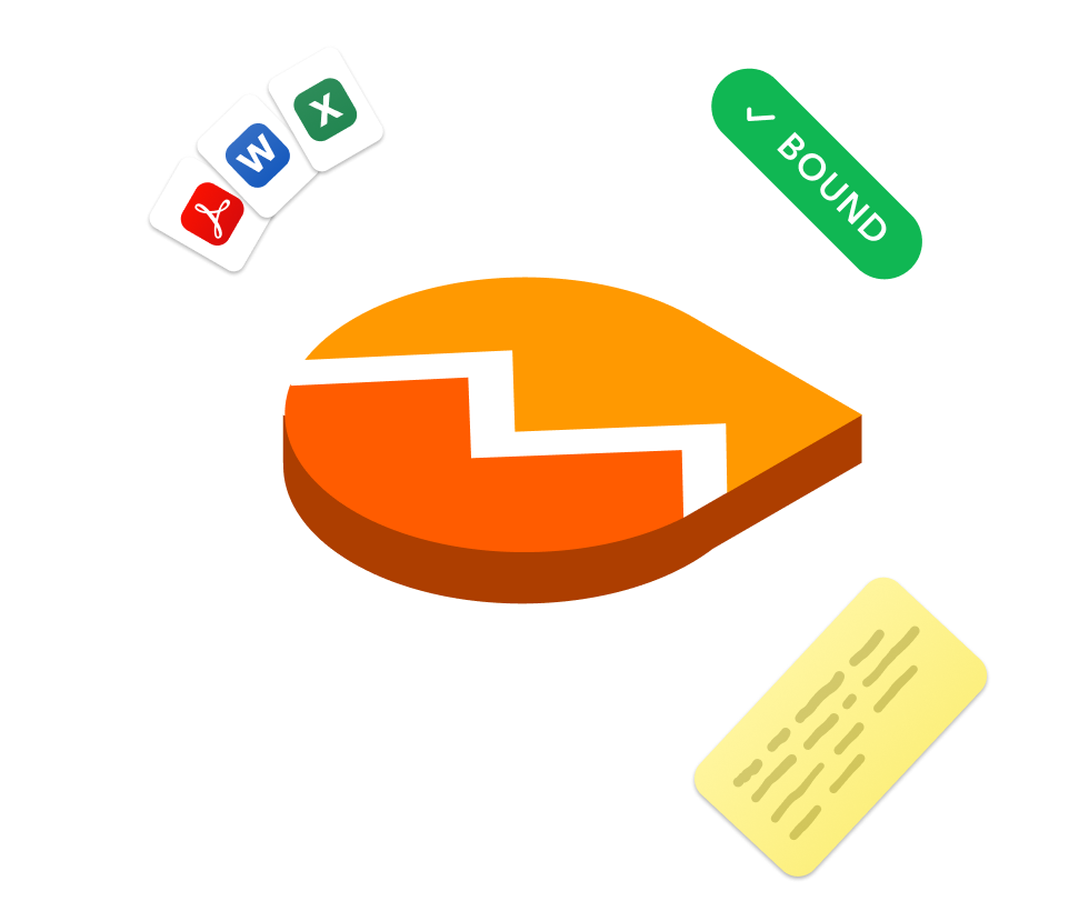 Simple images depicting files, metrics, notes, and lifecycle features orbit a large Marmalade app icon